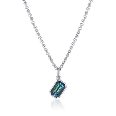 Fine Blue Green Sapphire Pendant Necklace
