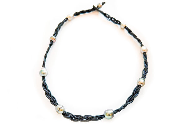 Leather Tahitian Cultured Pearl Necklace - Assorted Leather Colors