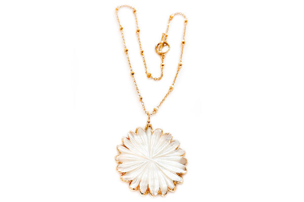 Carved Mother of Pearl Flower Necklace