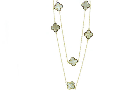 Long Mother of Pearl Quatrefoil Station Necklace - Assorted Metal Colors