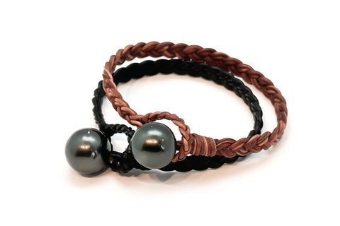 Large Tahitian Cultured Pearl Leather Bracelets